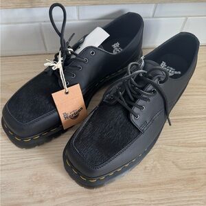 Dr. Martens Black Leather Oxfords with Yellow Stitching